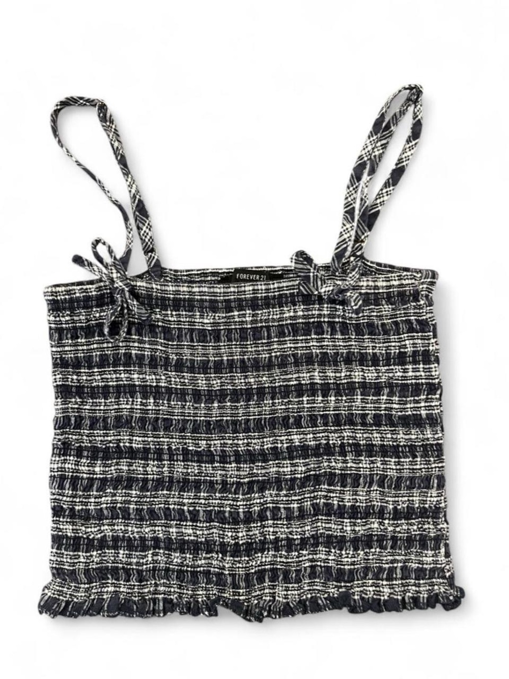 Forever 21 Black & White Smocked Crop Top with Tie Straps